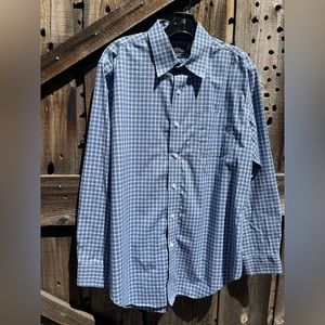 RALPH LAUREN Classic Fit Non Iron 16 1/2 34/35 Blue Plaid Oxford Dress Shirt